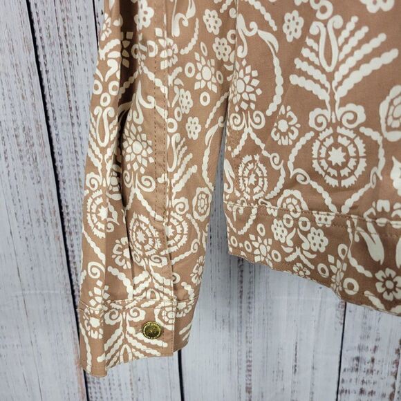 Liz Claiborne Brown & Tan Size 16 Boho Chic Patterned Shacket Jacket Blazer - Picture 7 of 9